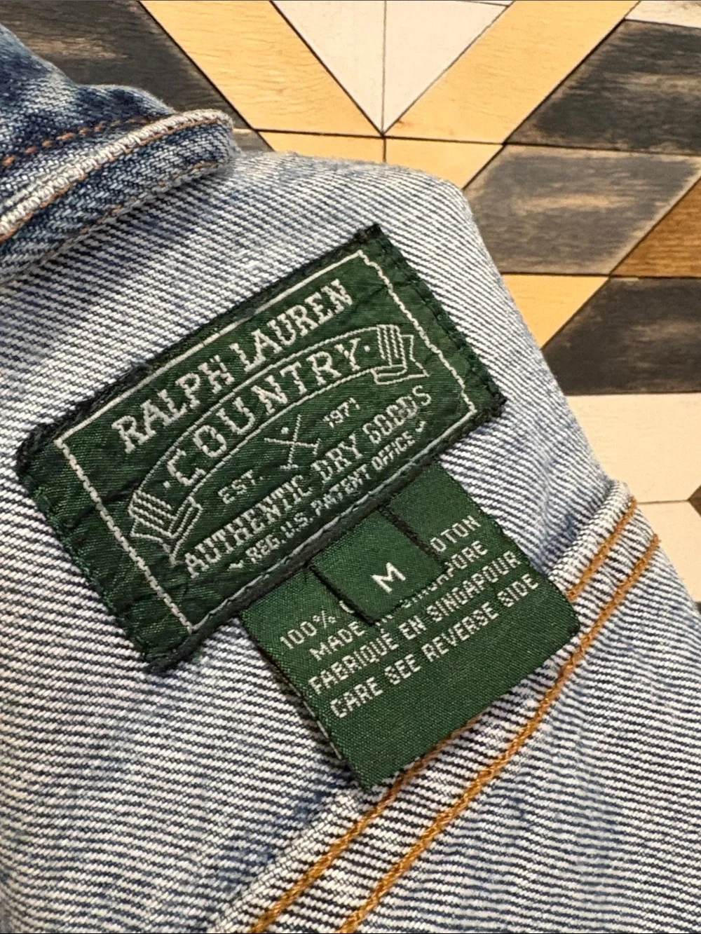 Vintage Ralph Lauren Country 90s Distressed Denim Boxy Cropped Jean Jacket sz M - Picture 10 of 14